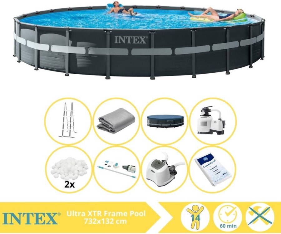 Intex Ultra XTR Frame Zwembad Opzetzwembad 732x132 cm Inclusief Filterbollen Stofzuiger Zoutsysteem en Zout