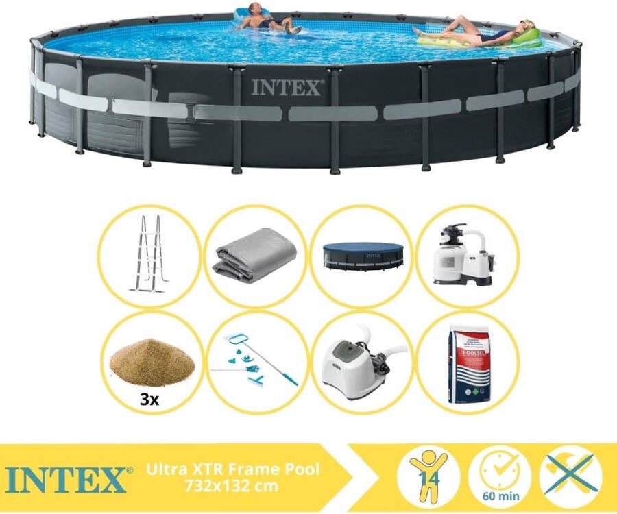 Intex Ultra XTR Frame Zwembad Opzetzwembad 732x132 cm Inclusief Filterzand Onderhoudsset Zoutsysteem en Zout