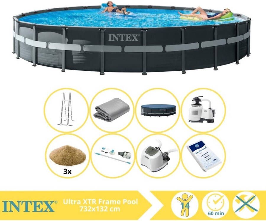 Intex Ultra XTR Frame Zwembad Opzetzwembad 732x132 cm Inclusief Filterzand Stofzuiger Zoutsysteem en Zout