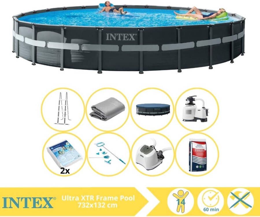 Intex Ultra XTR Frame Zwembad Opzetzwembad 732x132 cm Inclusief Glasparels Onderhoudsset Zoutsysteem en Zout