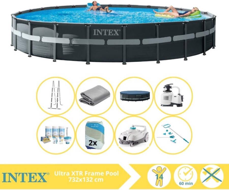 Intex Ultra XTR Frame Zwembad Opzetzwembad 732x132 cm Inclusief Onderhoudspakket Filterzand Onderhoudsset en Zwembad Stofzuiger