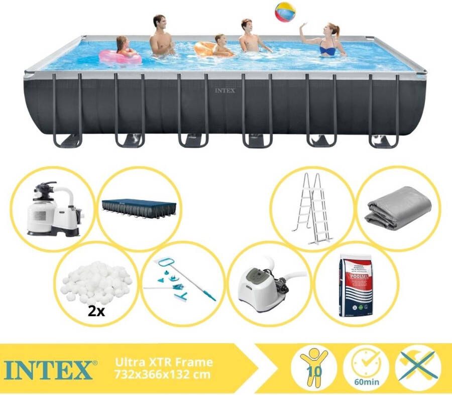 Intex Ultra XTR Frame Zwembad Opzetzwembad 732x366x132 cm Inclusief Filterbollen Onderhoudsset Zoutsysteem en Zout