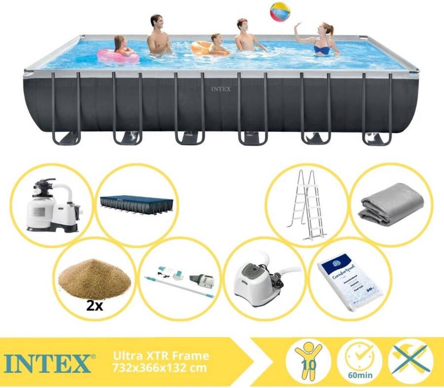 Intex Ultra XTR Frame Zwembad Opzetzwembad 732x366x132 cm Inclusief Filterzand Stofzuiger Zoutsysteem en Zout