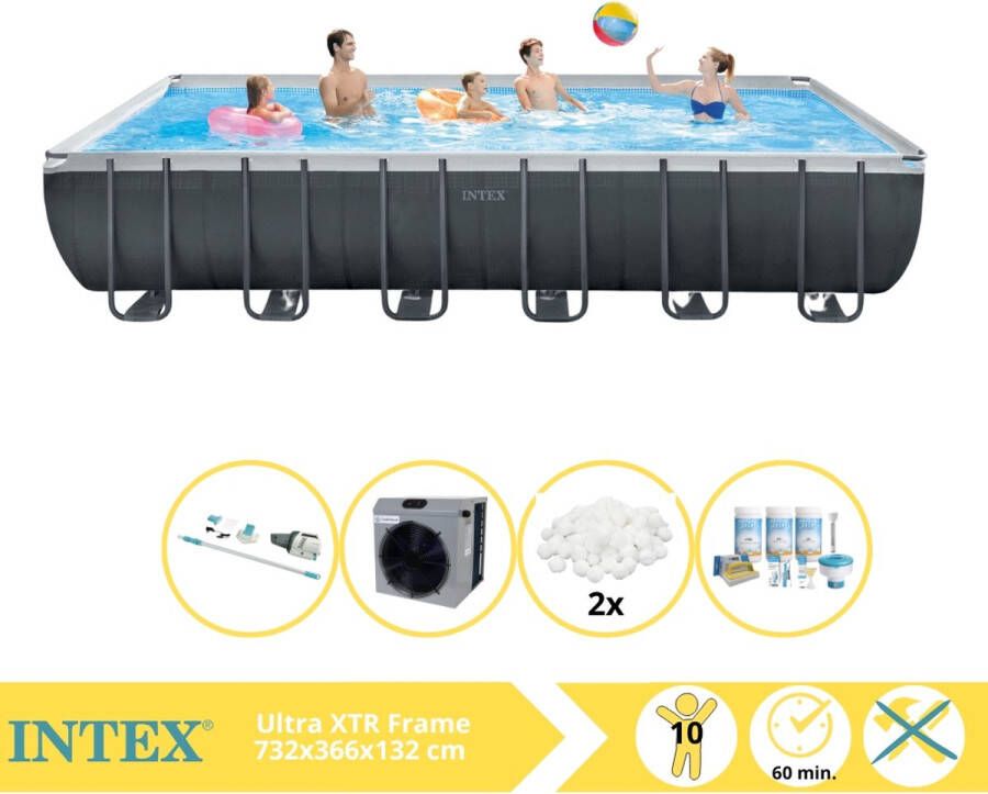 Intex Ultra XTR Frame Zwembad Opzetzwembad 732x366x132 cm Inclusief Onderhoudspakket Filterbollen Stofzuiger en Warmtepomp CP