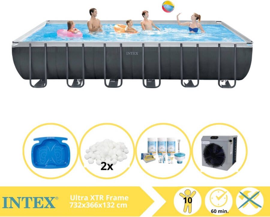 Intex Ultra XTR Frame Zwembad Opzetzwembad 732x366x132 cm Inclusief Onderhoudspakket Filterbollen Voetenbad en Warmtepomp CP
