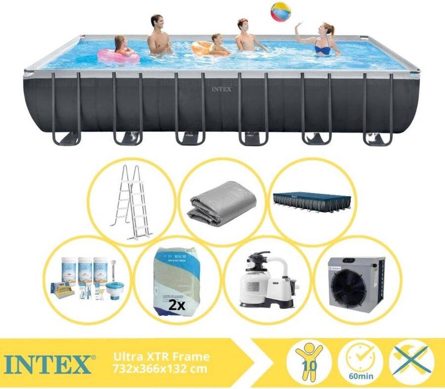 Intex Ultra XTR Frame Zwembad Opzetzwembad 732x366x132 cm Inclusief Onderhoudspakket Filterzand en Warmtepomp CP