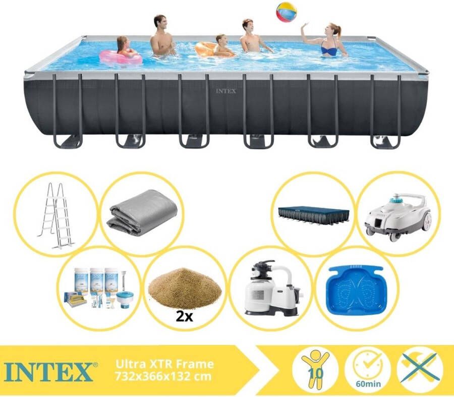 Intex Ultra XTR Frame Zwembad Opzetzwembad 732x366x132 cm Inclusief Onderhoudspakket Filterzand Zwembad Stofzuiger en Warmtepomp CP