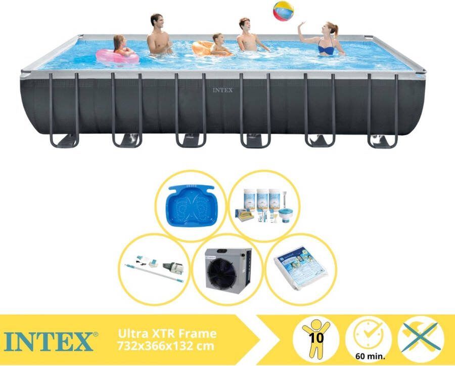 Intex Ultra XTR Frame Zwembad Opzetzwembad 732x366x132 cm Inclusief Onderhoudspakket Glasparels Stofzuiger Voetenbad en Warmtepomp CP