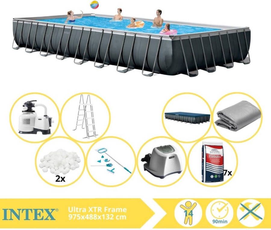 Intex Ultra XTR Frame Zwembad Opzetzwembad 975x488x132 cm Inclusief Filterbollen Onderhoudsset Zoutsysteem en Zout