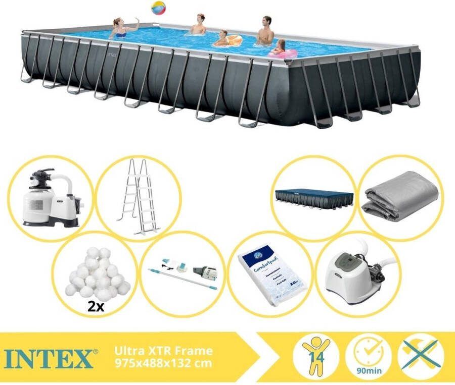 Intex Ultra XTR Frame Zwembad Opzetzwembad 975x488x132 cm Inclusief Filterbollen Stofzuiger Zoutsysteem en Zout