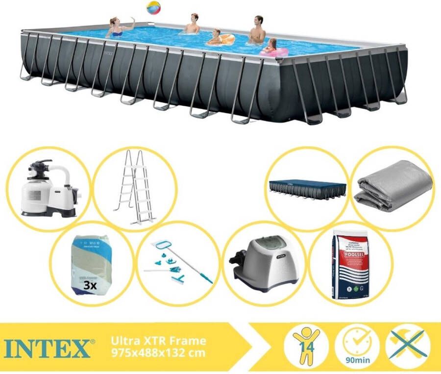 Intex Ultra XTR Frame Zwembad Opzetzwembad 975x488x132 cm Inclusief Filterzand Onderhoudsset Zoutsysteem en Zout
