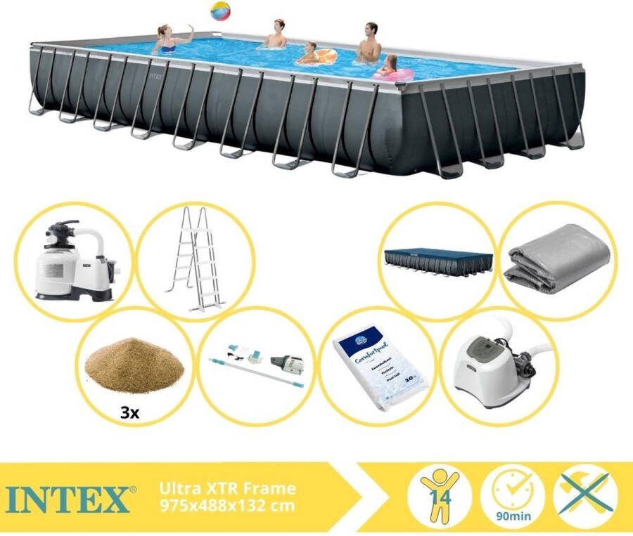 Intex Ultra XTR Frame Zwembad Opzetzwembad 975x488x132 cm Inclusief Filterzand Stofzuiger Zoutsysteem en Zout