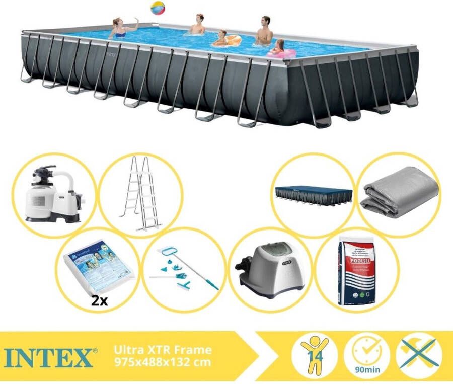 Intex Ultra XTR Frame Zwembad Opzetzwembad 975x488x132 cm Inclusief Glasparels Onderhoudsset Zoutsysteem en Zout