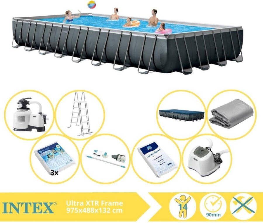 Intex Ultra XTR Frame Zwembad Opzetzwembad 975x488x132 cm Inclusief Glasparels Stofzuiger Zoutsysteem en Zout