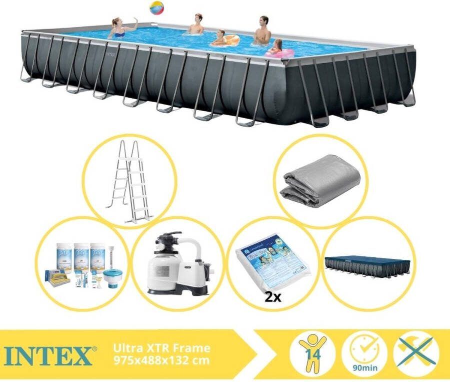 Intex Ultra XTR Frame Zwembad Opzetzwembad 975x488x132 cm Inclusief Onderhoudspakket en Glasparels