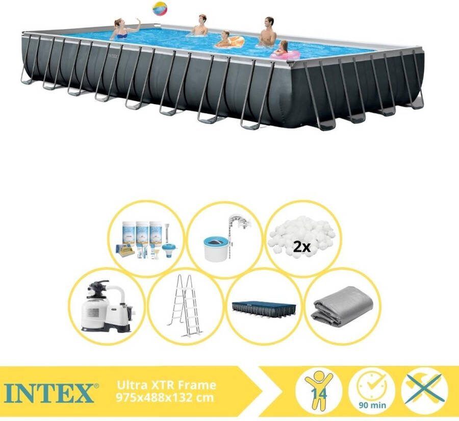 Intex Ultra XTR Frame Zwembad Opzetzwembad 975x488x132 cm Inclusief Onderhoudspakket Filterbollen en Skimmer