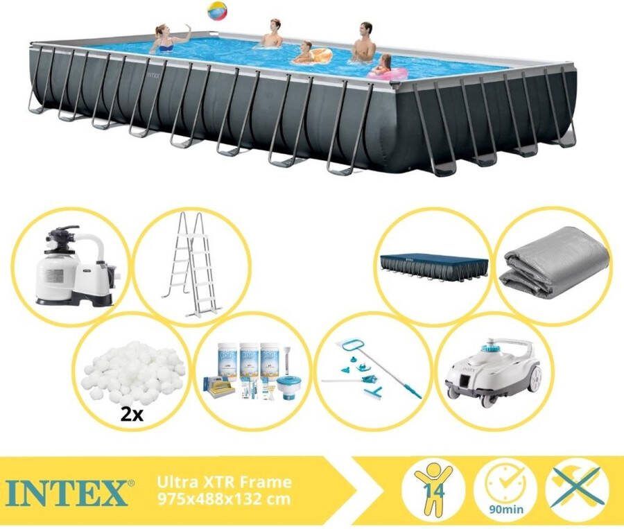 Intex Ultra XTR Frame Zwembad Opzetzwembad 975x488x132 cm Inclusief Onderhoudspakket Filterbollen Onderhoudsset en Luxe Zwembad Stofzuiger