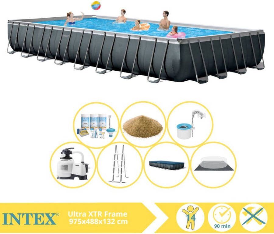 Intex Ultra XTR Frame Zwembad Opzetzwembad 975x488x132 cm Inclusief Onderhoudspakket Filterzand en Skimmer