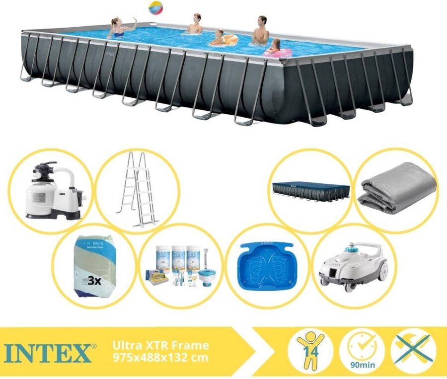 Intex Ultra XTR Frame Zwembad Opzetzwembad 975x488x132 cm Inclusief Onderhoudspakket Filterzand Luxe Zwembad Stofzuiger en Voetenbad