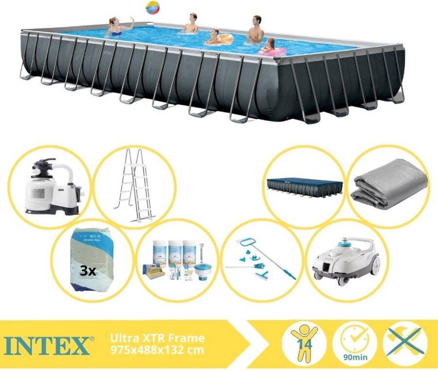 Intex Ultra XTR Frame Zwembad Opzetzwembad 975x488x132 cm Inclusief Onderhoudspakket Filterzand Onderhoudsset en Luxe Zwembad Stofzuiger