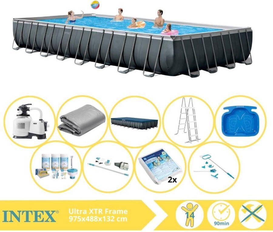 Intex Ultra XTR Frame Zwembad Opzetzwembad 975x488x132 cm Inclusief Onderhoudspakket Glasparels Onderhoudsset Stofzuiger en Voetenbad