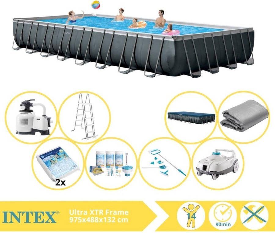 Intex Ultra XTR Frame Zwembad Opzetzwembad 975x488x132 cm Inclusief Onderhoudspakket Glasparels Onderhoudsset en Luxe Zwembad Stofzuiger