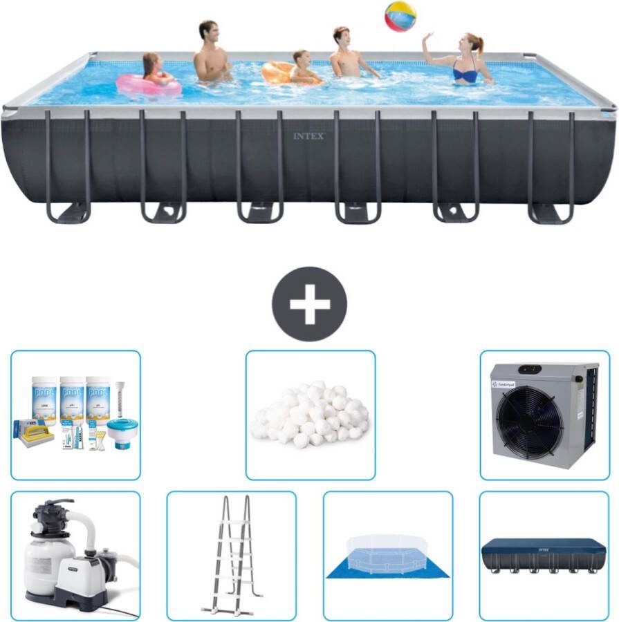 Intex Ultra XTR Intex Rechthoekig Ultra XTR Frame Zwembad 732 x 366 x132 cm Inclusief Pomp Ladder Grondzeil Afdekzeil Onderhoudspakket Filterbollen Warmtepomp