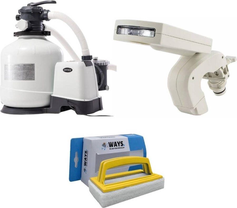 Intex Waterfontein & Zandfilterpomp 12000 L u & Ways Scrubborstel