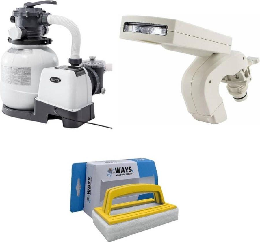 Intex Waterfontein & Zandfilterpomp 7900 L u & Ways Scrubborstel