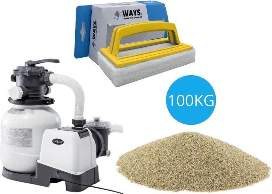 Intex Zandfilterpomp 10500 L u & Filterzand 100 Kg & Ways Scrubborstel