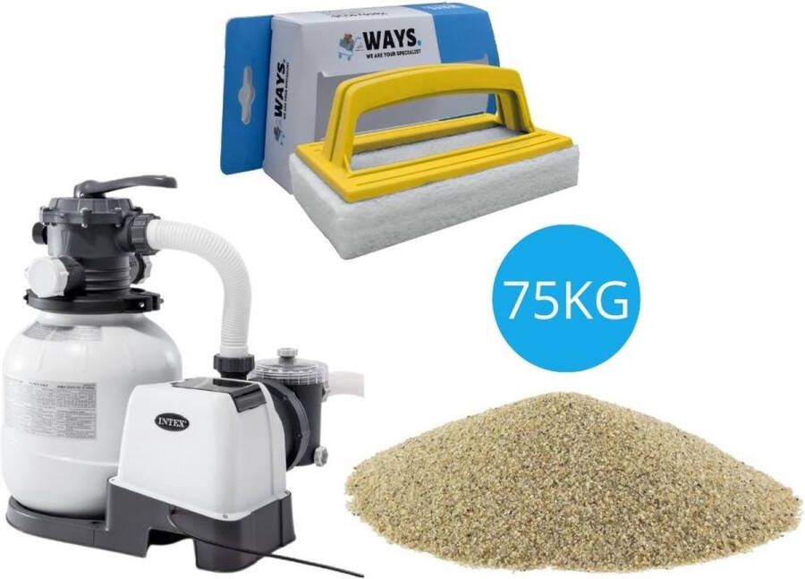 Intex Zandfilterpomp 10500 L u & Filterzand 75 kg & WAYS Scrubborstel