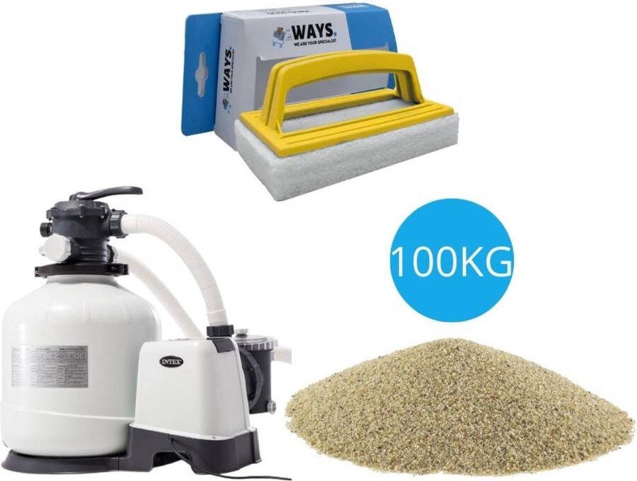 Intex Zandfilterpomp 12000 L u & Filterzand 100 kg & WAYS Scrubborstel
