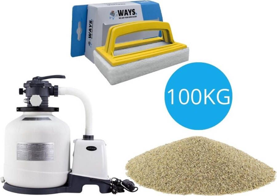 Intex Zandfilterpomp 3500 L u & Filterzand 100 kg & WAYS Scrubborstel