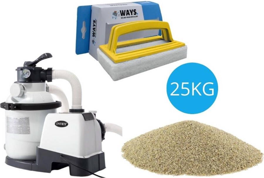 Intex Zandfilterpomp 5700 L u & Filterzand 25 kg & WAYS Scrubborstel