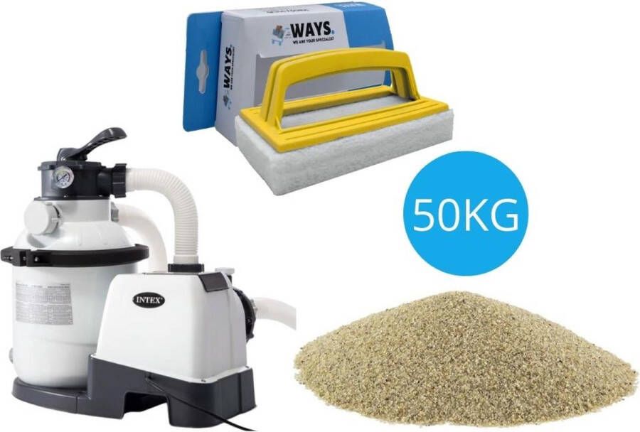 Intex Zandfilterpomp 5700 L u & Filterzand 50 kg & WAYS Scrubborstel