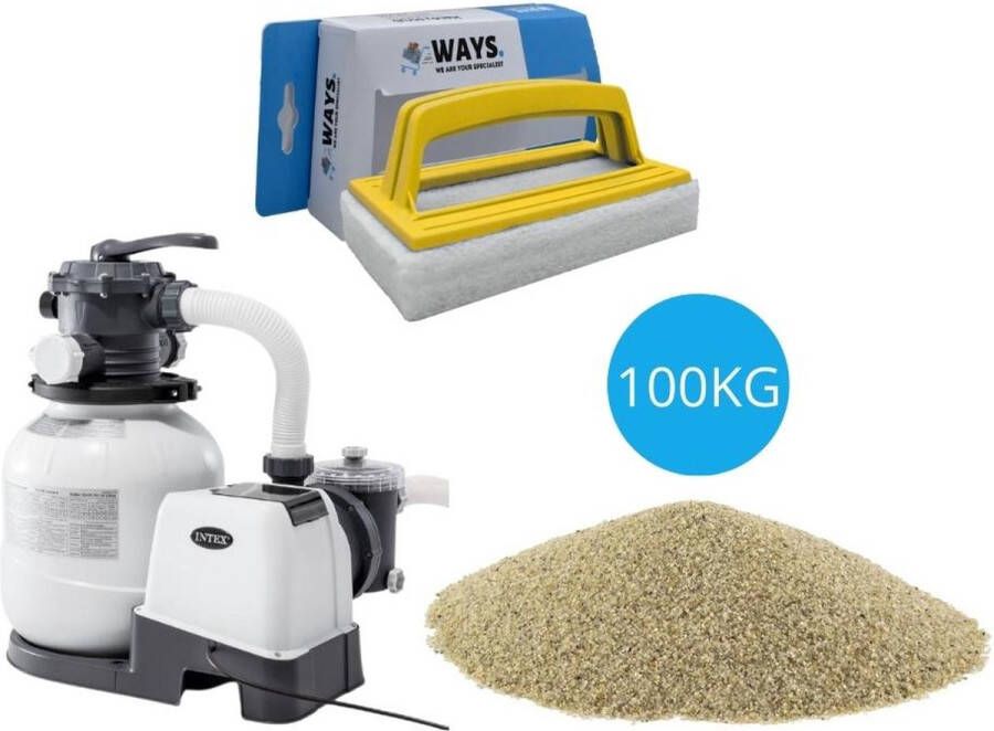 Intex Zandfilterpomp 7900 L u & Filterzand 100 kg & WAYS Scrubborstel