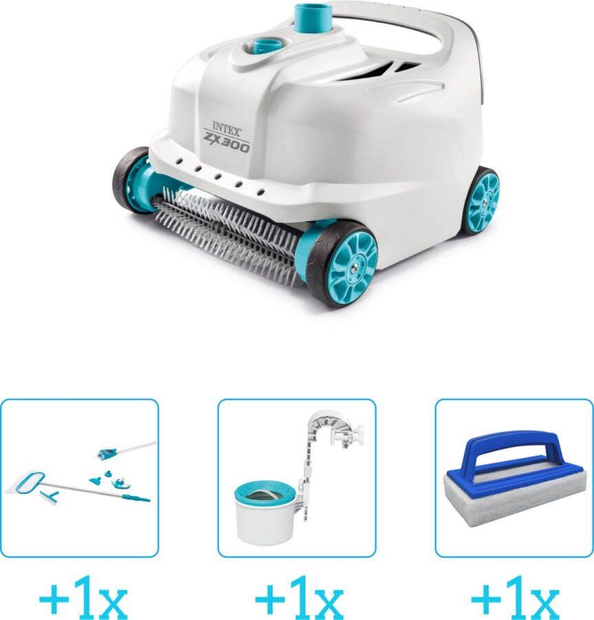 Intex Zwembadonderhoud Zwembad stofzuiger Deluxe ZX300 Automatisch 28005 inclusief Schoonmaakset Skimmer en Scrubborstel 4-delig Geschikt voor alle type zwembaden Zwembadstofzuiger