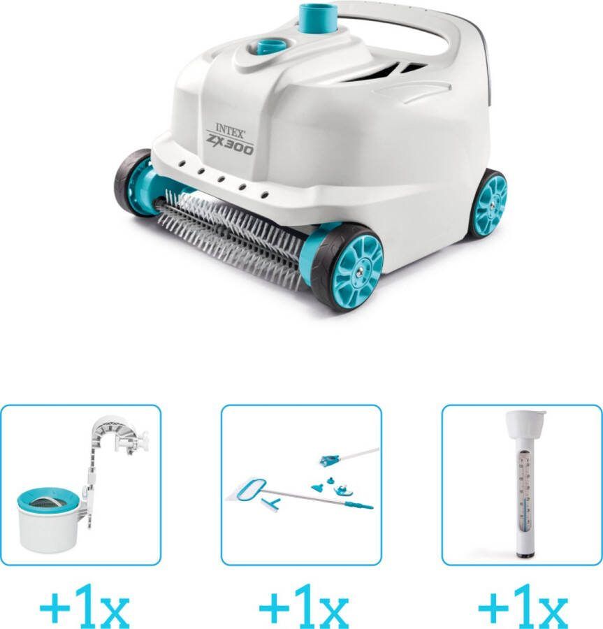 Intex Zwembadonderhoud Zwembad stofzuiger Deluxe ZX300 Automatisch 28005 inclusief Skimmer Schoonmaakset en Thermometer 4-delig Geschikt voor alle type zwembaden Zwembadstofzuiger