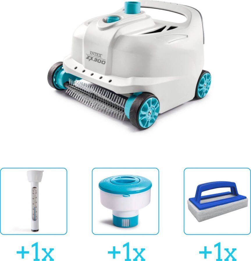 Intex Zwembadonderhoud Zwembad stofzuiger Deluxe ZX300 Automatisch 28005 inclusief Thermometer Chloordrijver en Scrubborstel 4-delig Geschikt voor alle type zwembaden Zwembadstofzuiger