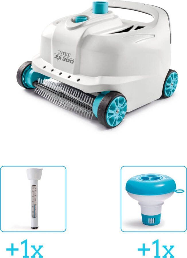 Intex Zwembadonderhoud Zwembad stofzuiger Deluxe ZX300 Automatisch 28005 inclusief Thermometer en Chloordrijver 3-delig Geschikt voor alle type zwembaden Zwembadstofzuiger