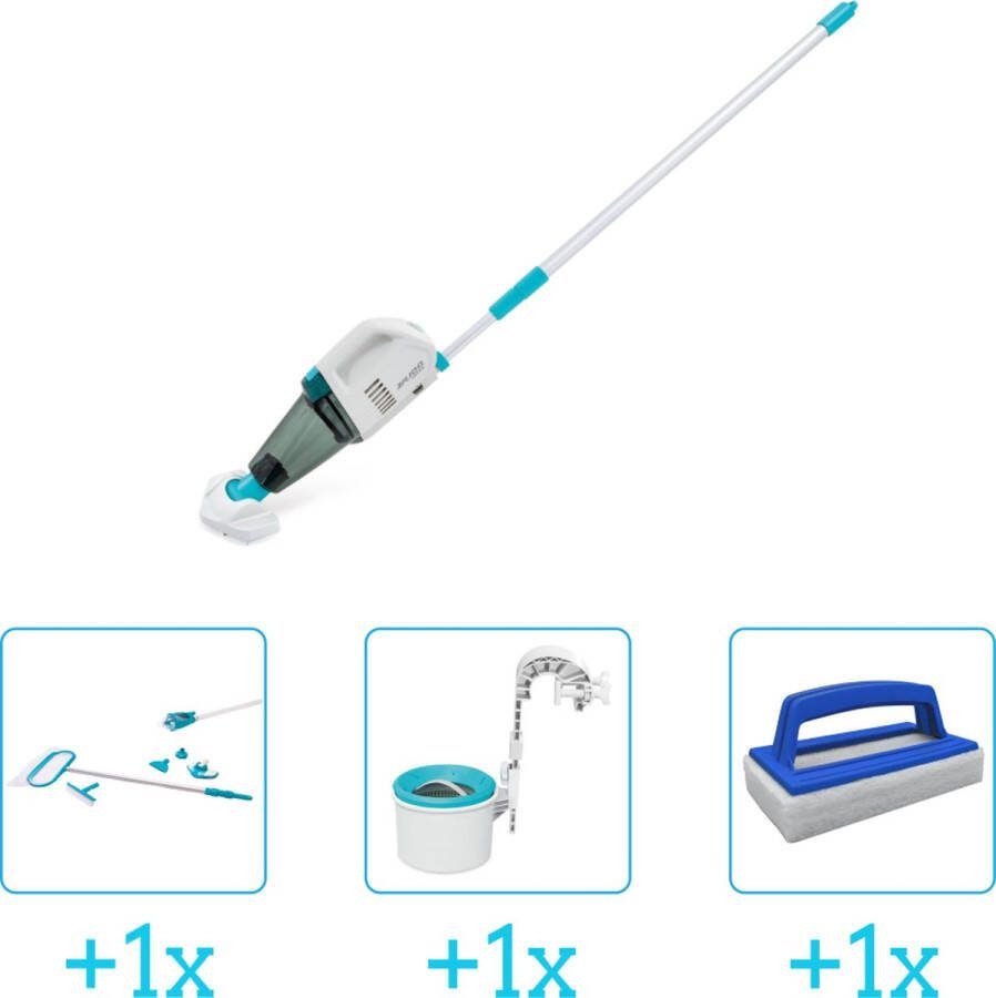 Intex Zwembadonderhoud Zwembad stofzuiger ZR100 Oplaadbaar Handmatig 28626 inclusief Schoonmaakset Skimmer en Scrubborstel 4-delig Ideaal voor zwembaden tot 549 m lengte Zwembadstofzuiger