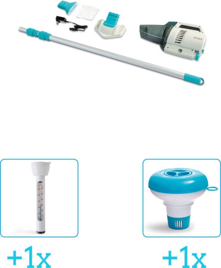 Intex Zwembadonderhoud Zwembad stofzuiger ZR200 Oplaadbaar Handmatig 28628 inclusief Thermometer en Chloordrijver 3-delig Geschikt voor alle type zwembaden Zwembadstofzuiger