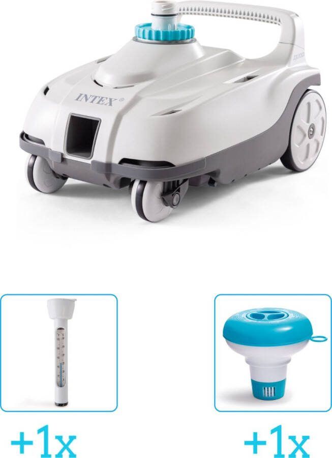 Intex Zwembadonderhoud Zwembad stofzuiger ZX100 Automatisch 28006 inclusief Thermometer en Chloordrijver 3-delig Geschikt voor alle type zwembaden Zwembadstofzuiger