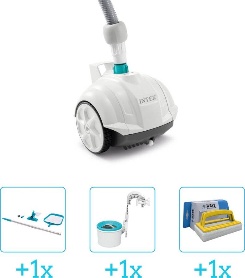 Intex Zwembadonderhoud Zwembad stofzuiger ZX50 Automatisch 28007 inclusief Schoonmaakset Skimmer en Scrubborstel 4-delig Ideaal voor zwembaden tot 488 m lengte Zwembadstofzuiger
