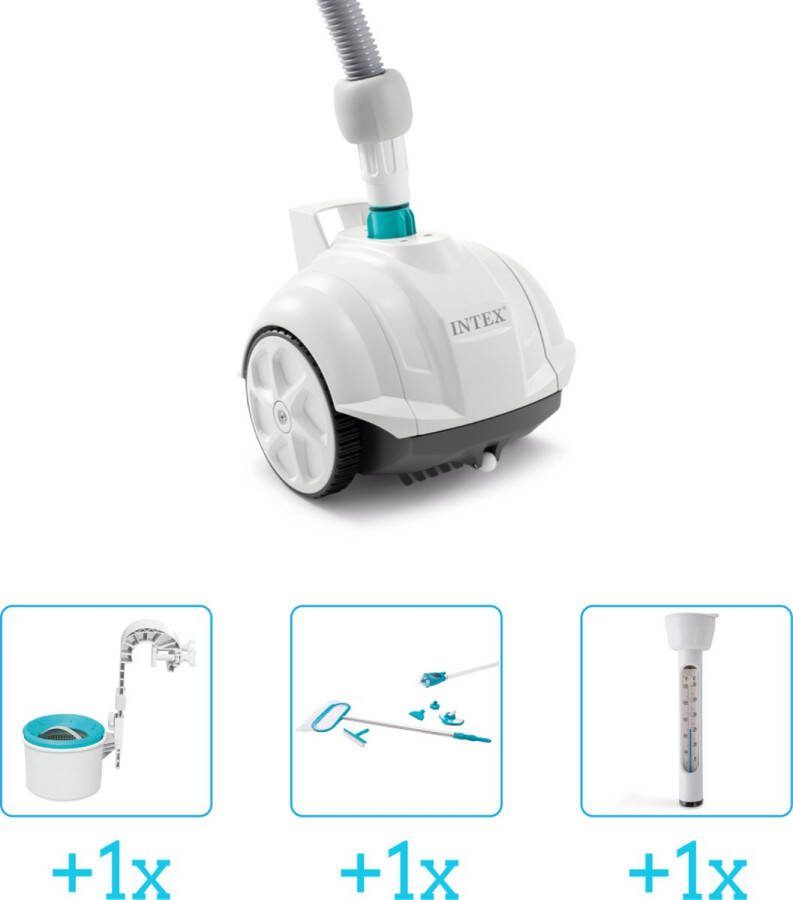 Intex Zwembadonderhoud Zwembad stofzuiger ZX50 Automatisch 28007 inclusief Skimmer Schoonmaakset en Thermometer 4-delig Ideaal voor zwembaden tot 488 m lengte Zwembadstofzuiger