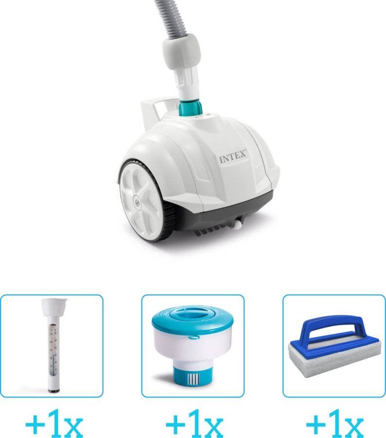 Intex Zwembadonderhoud Zwembad stofzuiger ZX50 Automatisch 28007 inclusief Thermometer Chloordrijver en Scrubborstel 4-delig Ideaal voor zwembaden tot 488 m lengte Zwembadstofzuiger
