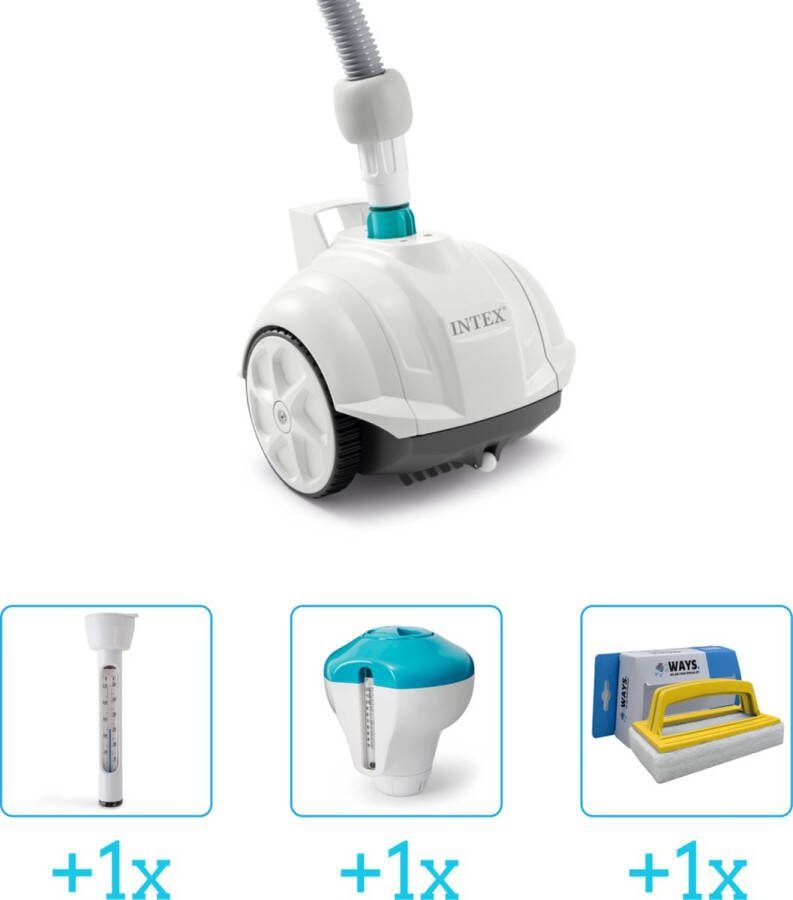 Intex Zwembadonderhoud Zwembad stofzuiger ZX50 Automatisch 28007 inclusief Thermometer Chloordrijver en Scrubborstel 4-delig Ideaal voor zwembaden tot 488 m lengte Zwembadstofzuiger