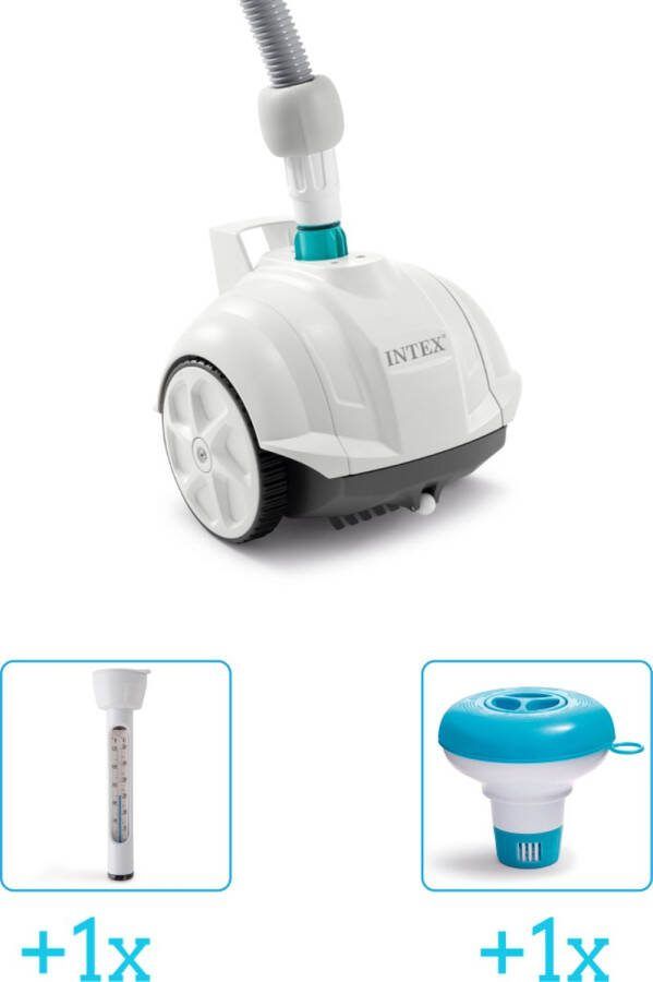 Intex Zwembadonderhoud Zwembad stofzuiger ZX50 Automatisch 28007 inclusief Thermometer en Chloordrijver 3-delig Ideaal voor zwembaden tot 488 m lengte Zwembadstofzuiger