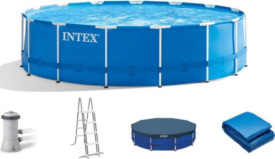Intex zwembadpakket metal frame pool 457 x 84 cm pomp afdekzeil grondzeil ladder