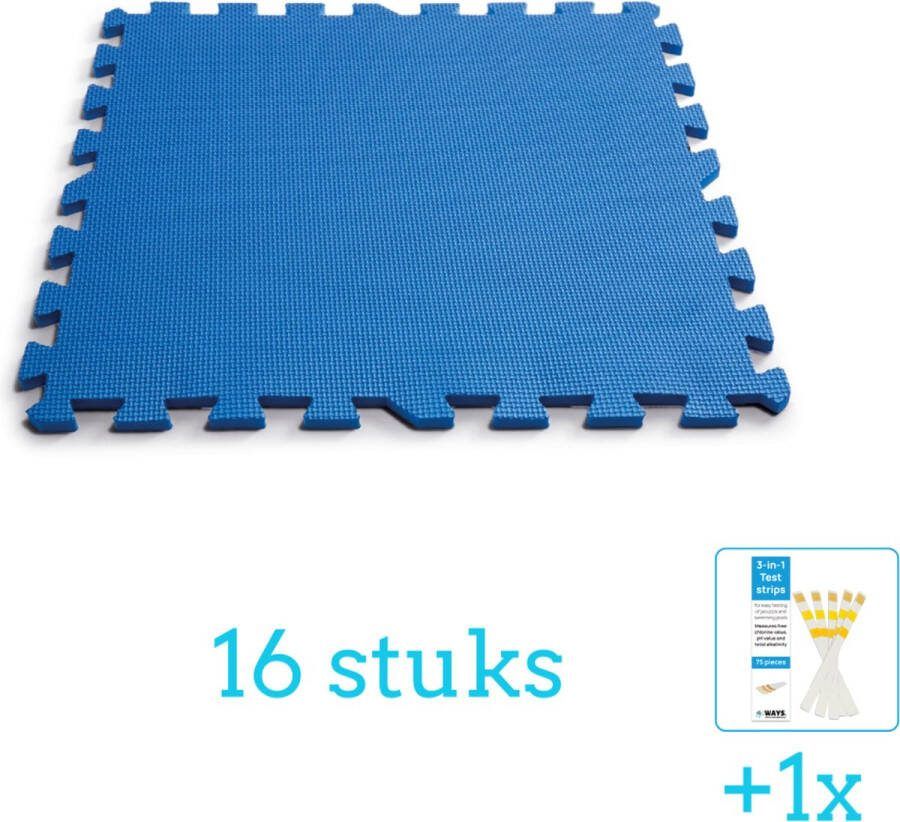Intex Zwembadtegels 50x50 cm (8 stuks per verpakking) Blauw 16 stuks Voordeelverpakking Inclusief WAYS Testrips (1 stuks)